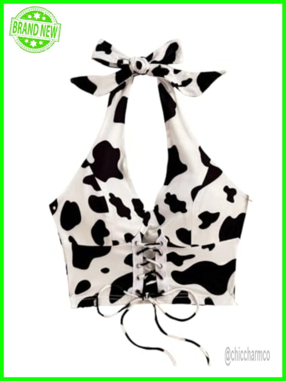 Women's Cow Print Backless Halter Neck Crop Top Western Cowgirl Tank